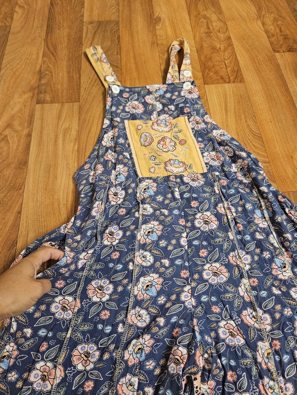 Yak & Yeti Women’s Floral Print Wide-Leg Jumpsuit - Blue & Yellow- With Pockets - Picture 3 of 6